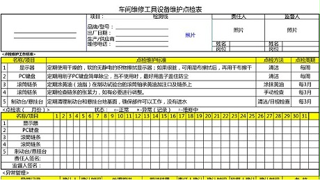汽车4S店-检测线 设备维护点检表