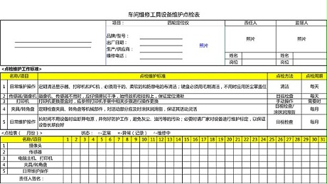 汽车4S店-四轮定位仪 设备维护点检表