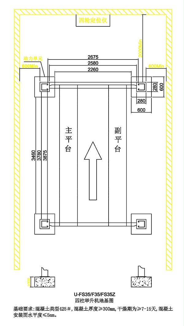 优耐特U-FS35&F35&FS35Z-四柱举升机地基图