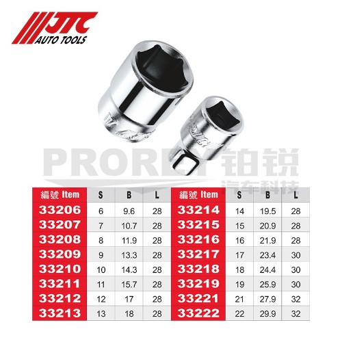 JTC 33206 3/8英寸 手动短六角套筒6mm
