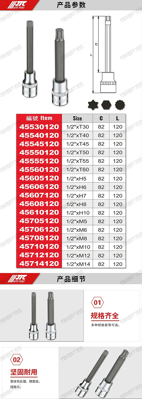 GW-130035414-JTC45530120-特长凸头套筒(120L)1-2英寸xT30-2