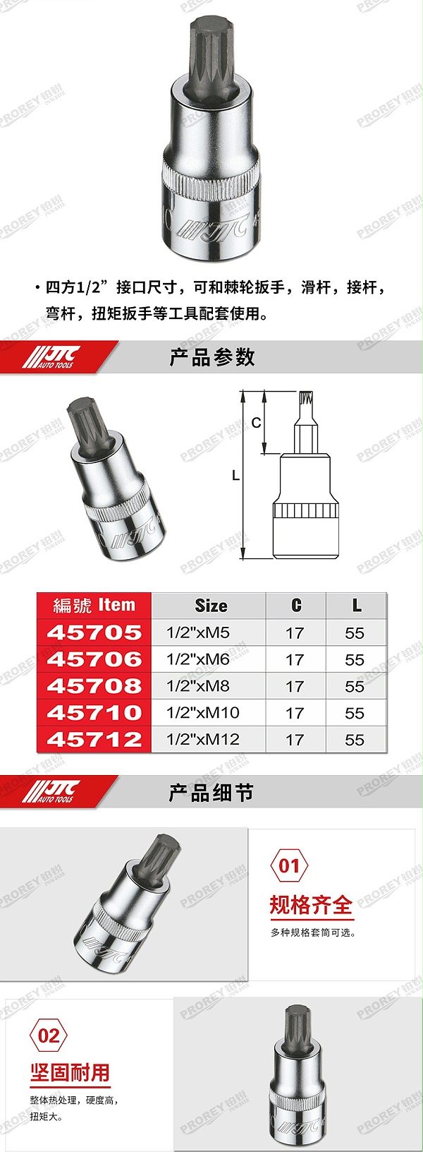 GW-130035404-JTC45705-12角凸头套筒1-2英寸xM5-2