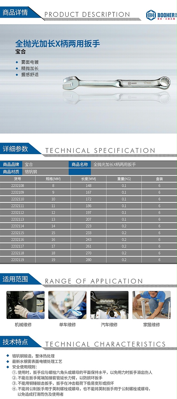 宝合全抛光加长X柄两用扳手_01