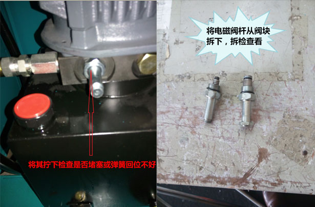 图片3-检查电动泵两位两通电磁阀杆是否堵塞或弹簧回位不好