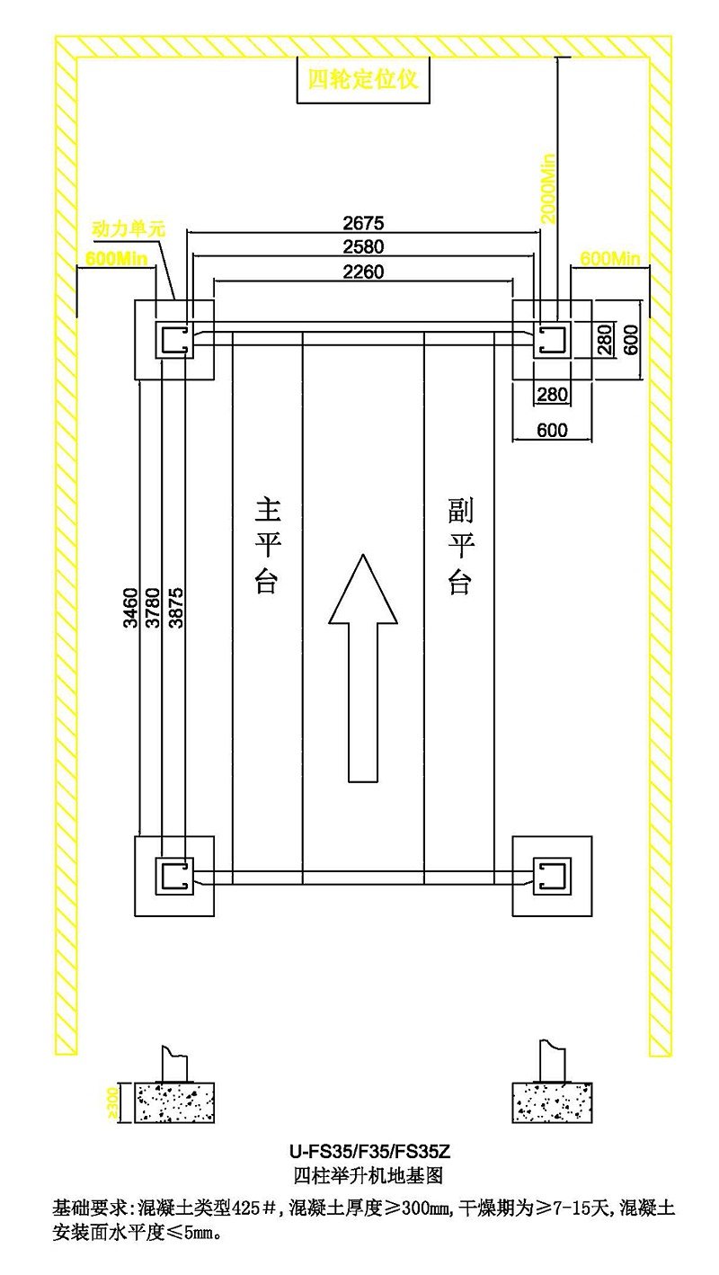 优耐特U-FS35&F35&FS35Z-四柱举升机地基图