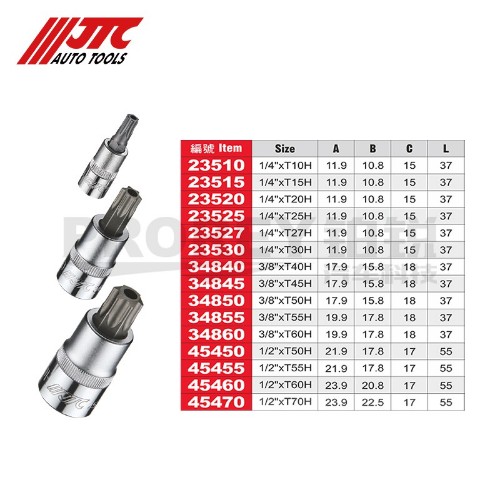 JTC 23510 1/4英寸 中空星型套筒 T10H