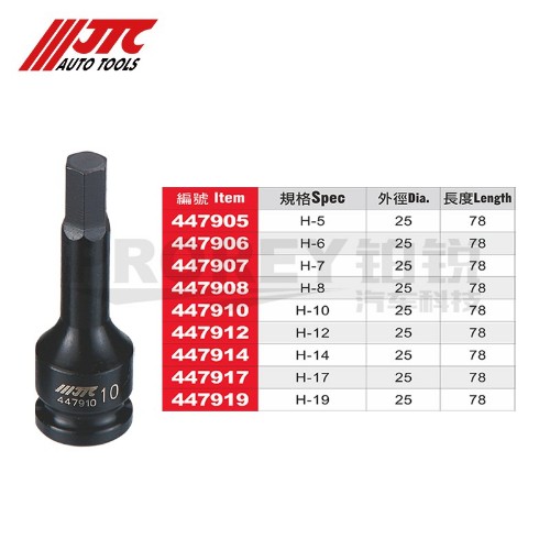 JTC447905 1/2英寸气动中长六角凸套筒