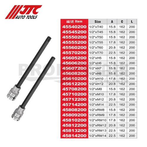 JTC45540200 200长凸头套筒-1/2英寸xT40