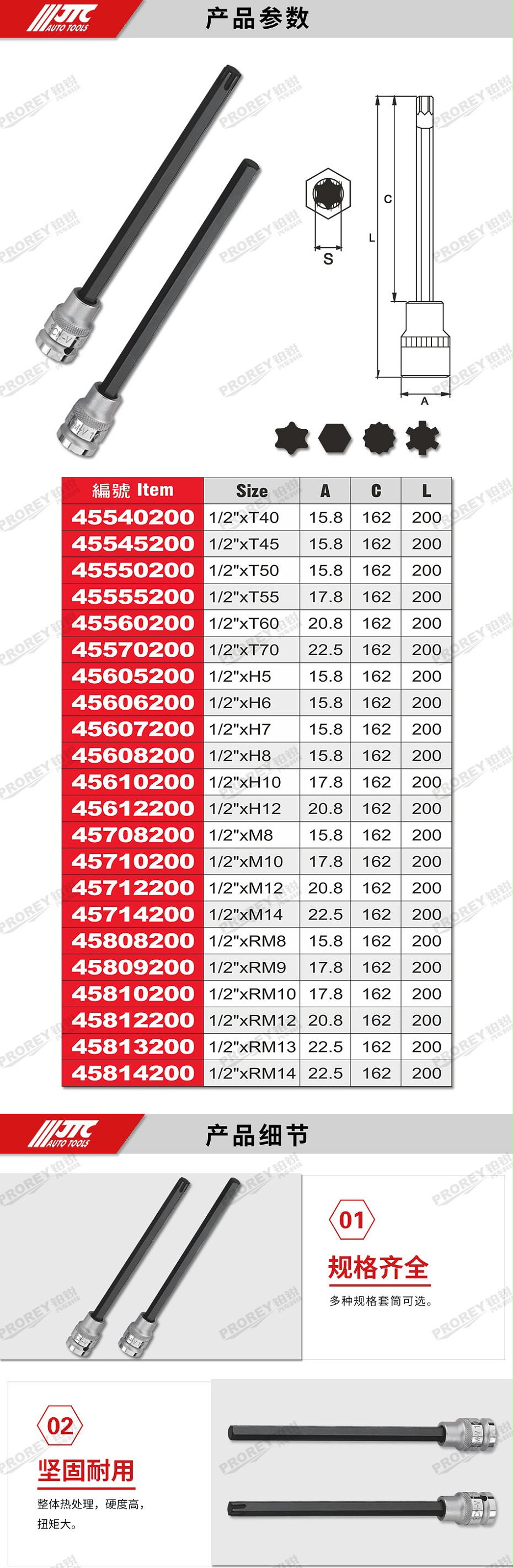 GW-130035415-JTC45540200-200长凸头套筒-1-2英寸xT40-2