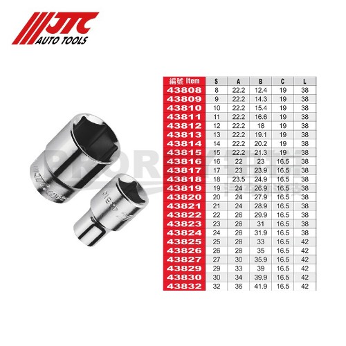 JTC43808 1/2英寸 手动短六角套筒8mm