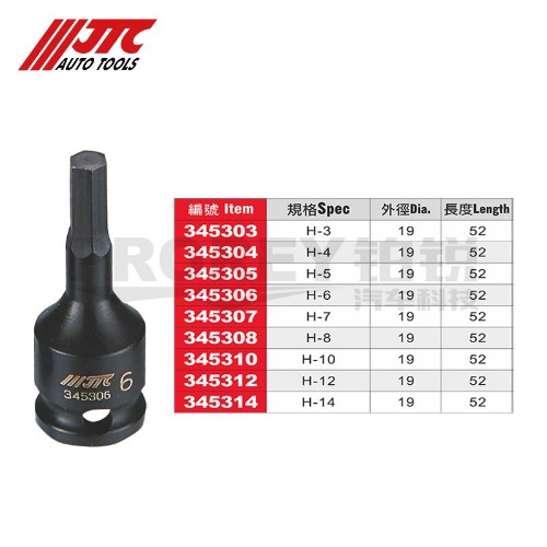JTC345303 3/8英寸 气动六角凸套筒 H3
